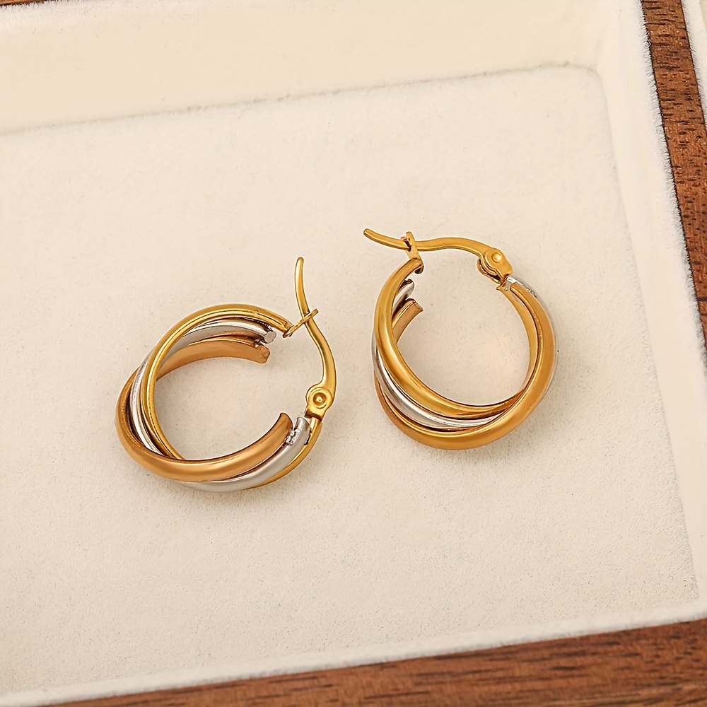 Tri-Tone Layered Hoop Earrings for Women, Statement Jewelry